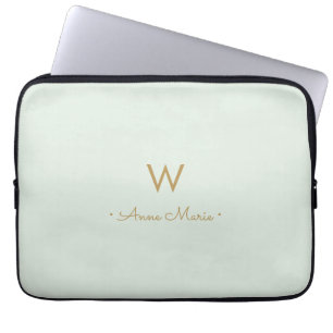 Housse Pour Ordinateur Portable Monogramme d'or moderne Sage Green