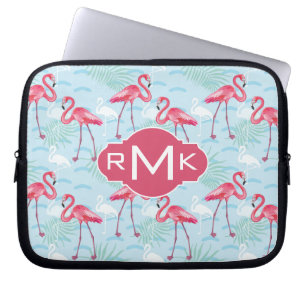Housse Pour Ordinateur Portable Monogramme du motif de Flamant rose