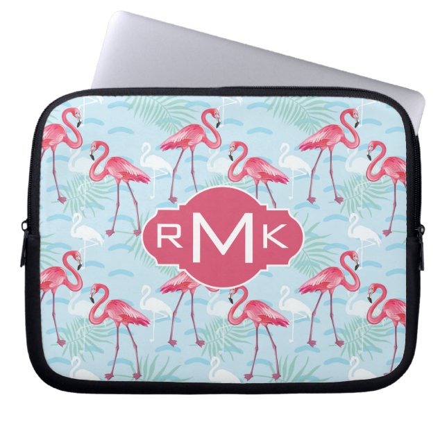 Housse Pour Ordinateur Portable Monogramme du motif | de Flamant rose (Devant)