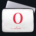 Housse Pour Ordinateur Portable Monogramme écriture nom personnalisé blanc et roug<br><div class="desc">Ce monogramme élégant et cette écriture nom design peuvent être offerts en cadeau pour un anniversaire,  un mariage,  une douche de mariée ou toute autre occasion. Il peut être personnalisé avec l'initiale et le nom de la personne.</div>