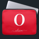 Housse Pour Ordinateur Portable Monogramme écriture nom personnalisé rouge et blan<br><div class="desc">Ce monogramme élégant et ce nom en écriture élégante peuvent être offerts en cadeau pour un anniversaire,  un mariage,  une douche de mariée ou toute autre occasion. Il peut être personnalisé avec l'initiale et le nom de la personne.</div>