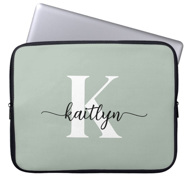 Housse Pour Ordinateur Portable Monogramme écriture vert sauge (Devant)