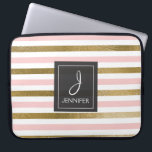 Housse Pour Ordinateur Portable Monogramme élégant à huile rose et or<br><div class="desc">Coque Monogramme élégant rayé rose et Faux Gold Foil. Ce coque peut être customisé pour inclure votre nom initial et votre nom complet.</div>