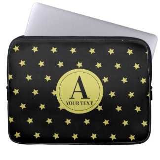 Housse Pour Ordinateur Portable Monogramme élégant à motif étoile or et noir