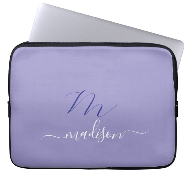 Housse Pour Ordinateur Portable Monogramme élégant écriture violette Bureau École (Devant)
