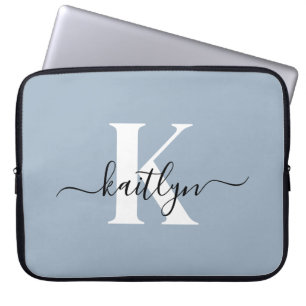 Housse Pour Ordinateur Portable Monogramme élégant en bleu poussiéreux