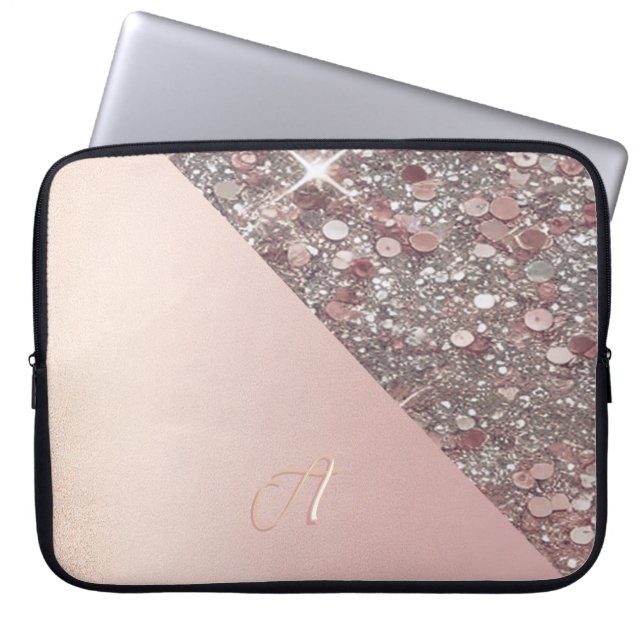 Housse Pour Ordinateur Portable Monogramme élégant en or rose (Devant)