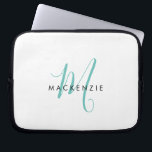 Housse Pour Ordinateur Portable Monogramme élégant moderne blanc sarcelle écriture<br><div class="desc">Housse pour ordinateur portable Monogramme élégant moderne blanc sarcelle écriture.  Un monogramme élégant de couleur sarcelle écriture associé à une police sans empattements noire épurée donne un look contemporain.</div>