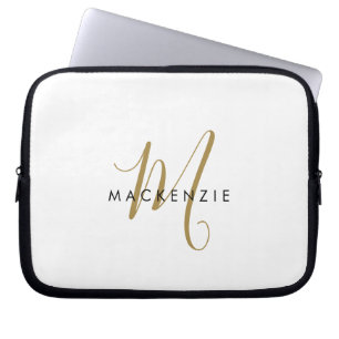 Housse Pour Ordinateur Portable Monogramme élégant moderne en or blanc écriture