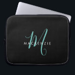 Housse Pour Ordinateur Portable Monogramme élégant moderne noir sarcelle écriture<br><div class="desc">Housse pour ordinateur portable Monogramme élégant moderne noir sarcelle écriture.  Un monogramme élégant écriture sarcelle associé à une police sans empattements blanche épurée donne un look contemporain.</div>