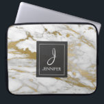 Housse Pour Ordinateur Portable Monogramme élégant or et Marbre blanc<br><div class="desc">Coque Monogramme élégant en marbre de Faux d'or et de blanc. Ce coque peut être customisé pour inclure votre nom initial et votre nom complet.</div>