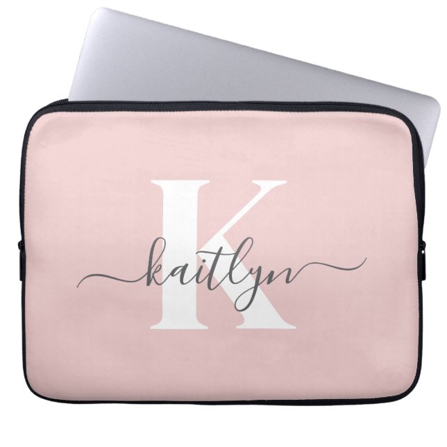 Housse Pour Ordinateur Portable Monogramme élégant rose poudré gris (Devant)