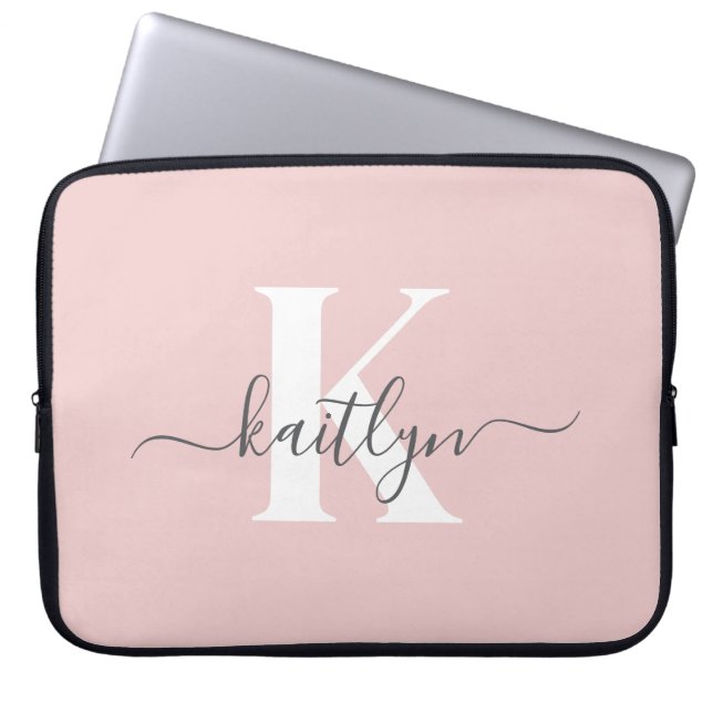 Housse Pour Ordinateur Portable Monogramme élégant rose poudré gris (Devant)