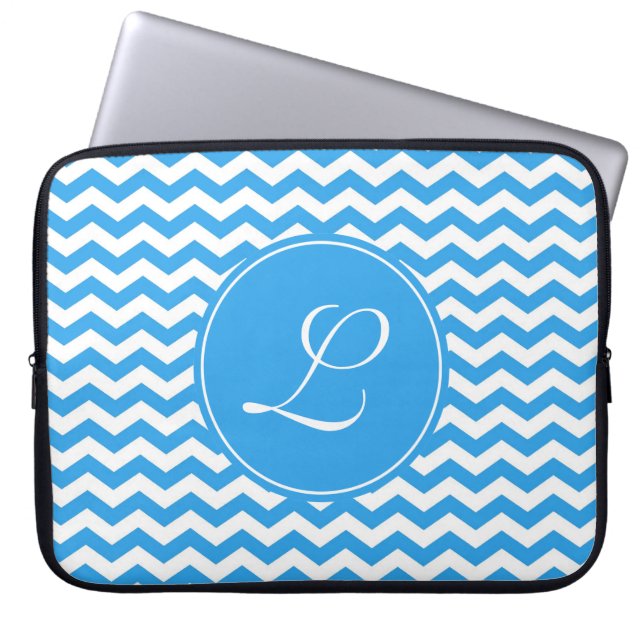 Housse Pour Ordinateur Portable monogramme élégant, tendance, bleu ciel clair (Devant)