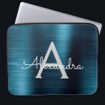 Housse Pour Ordinateur Portable Monogramme en acier inoxydable moderne métallique<br><div class="desc">Huile métallique en acier inoxydable bleu et gris Manche Monogramme moderne et élégante. Cette pochette d'ordinateur portable personnalisée monogrammée peut être customisée pour inclure votre nom initial et prénom et fait un cadeau de Noël ou d'anniversaire parfait.</div>