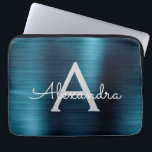 Housse Pour Ordinateur Portable Monogramme en acier inoxydable moderne métallique<br><div class="desc">Huile métallique en acier inoxydable bleu et gris Manche Monogramme moderne et élégante. Cette pochette d'ordinateur portable personnalisée monogrammée peut être customisée pour inclure votre nom initial et prénom et fait un cadeau de Noël ou d'anniversaire parfait.</div>