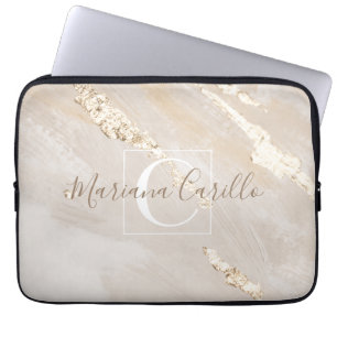 Housse Pour Ordinateur Portable Monogramme en marbre d'or personnalisé