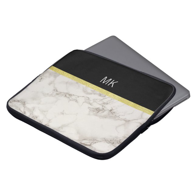 Housse Pour Ordinateur Portable Monogramme en marbre noir (Devant haut)