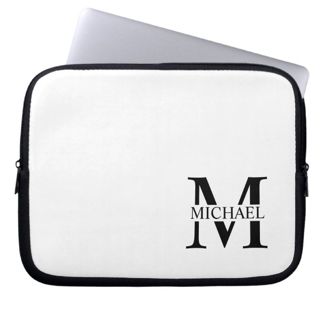Housse Pour Ordinateur Portable Monogramme et nom personnalisés blancs (Devant)