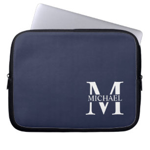 Housse Pour Ordinateur Portable Monogramme et nom personnalisés bleu marine
