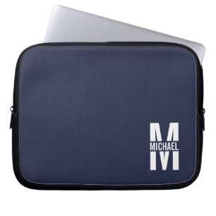 Housse Pour Ordinateur Portable Monogramme et nom personnalisés bleu marine