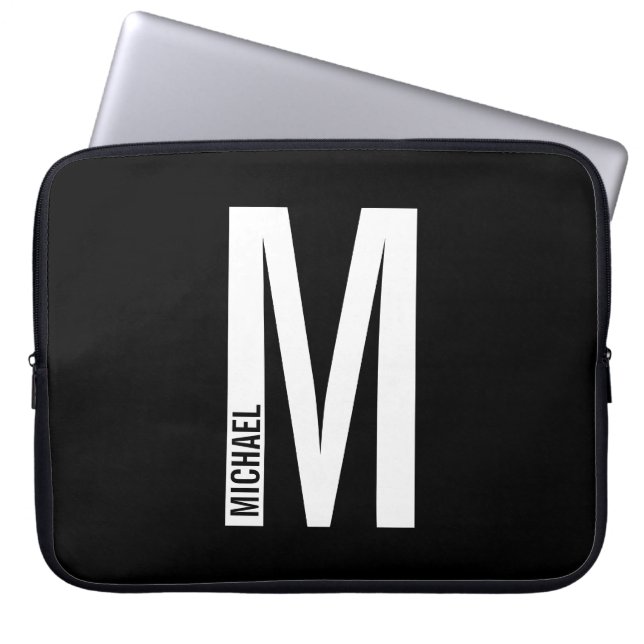 Housse Pour Ordinateur Portable Monogramme et nom personnalisés modernes (Devant)