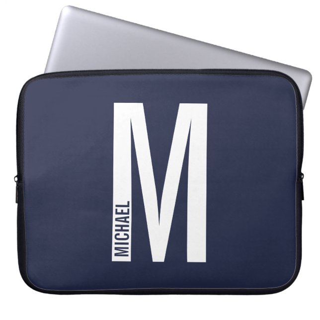 Housse Pour Ordinateur Portable Monogramme et nom personnalisés modernes (Devant)