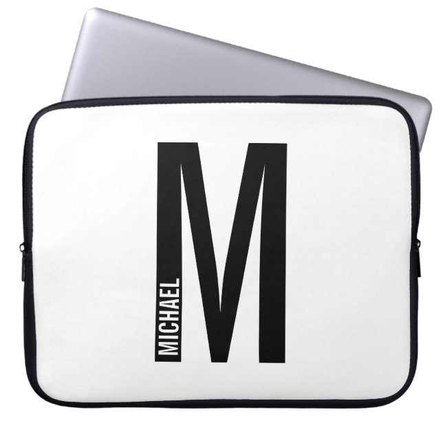 Housse Pour Ordinateur Portable Monogramme et nom personnalisés modernes (Devant)