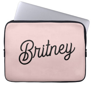 Housse Pour Ordinateur Portable Monogramme et nom rose pâle moderne