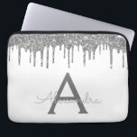 Housse Pour Ordinateur Portable Monogramme étincelant Parties scintillant argent b<br><div class="desc">Blanc et Argent Faux Dripping Parties scintillant Fille moderne et élégant et Élégant Coque Monogramme Élégant. Ce coque peut être customisé pour inclure votre nom initial et prénom.</div>
