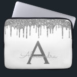 Housse Pour Ordinateur Portable Monogramme étincelant Parties scintillant argent b<br><div class="desc">Blanc et Argent Faux Dripping Parties scintillant Fille moderne et élégant et Élégant Coque Monogramme Élégant. Ce coque peut être customisé pour inclure votre nom initial et prénom.</div>