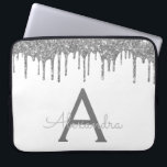 Housse Pour Ordinateur Portable Monogramme étincelant Parties scintillant argent b<br><div class="desc">Blanc et Argent Faux Dripping Parties scintillant Fille moderne et élégant et Élégant Coque Monogramme Élégant. Ce coque peut être customisé pour inclure votre nom initial et prénom.</div>