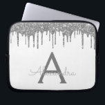 Housse Pour Ordinateur Portable Monogramme étincelant Parties scintillant argent b<br><div class="desc">Blanc et Argent Faux Dripping Parties scintillant Fille moderne et élégant et Élégant Coque Monogramme Élégant. Ce coque peut être customisé pour inclure votre nom initial et prénom.</div>