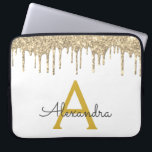 Housse Pour Ordinateur Portable Monogramme étincelant Parties scintillant or blanc<br><div class="desc">Blanc et or Faux Dripping Parties scintillant fille moderne et élégante et Coque de Monogramme élégant étincelant étincelant. Ce coque peut être customisé pour inclure votre nom initial et prénom.</div>