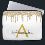 Housse Pour Ordinateur Portable Monogramme étincelant Parties scintillant or blanc<br><div class="desc">Blanc et or Faux Dripping Parties scintillant fille moderne et élégante et Coque de Monogramme élégant étincelant étincelant. Ce coque peut être customisé pour inclure votre nom initial et prénom.</div>