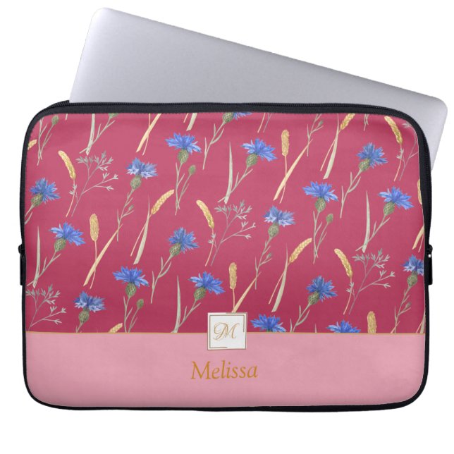 Housse Pour Ordinateur Portable Monogramme Fleur sauvage de fleurs rouges (Devant)