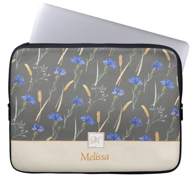 Housse Pour Ordinateur Portable Monogramme Fleur sauvage gris (Devant)