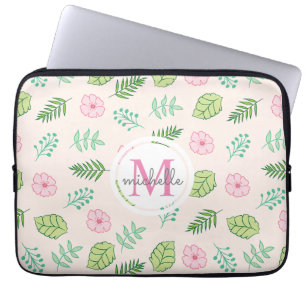 Housse Pour Ordinateur Portable Monogramme floral chic moderne