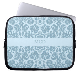 Housse Pour Ordinateur Portable Monogramme floral d'art de turquoise vintage de