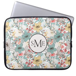 Housse Pour Ordinateur Portable Monogramme Floral de style japonais