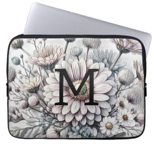 Housse Pour Ordinateur Portable Monogramme floral dessin rose gerbera marguerites