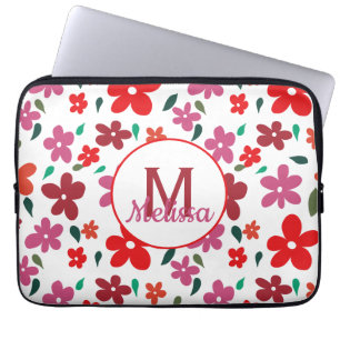 Housse Pour Ordinateur Portable Monogramme floral minimaliste coloré