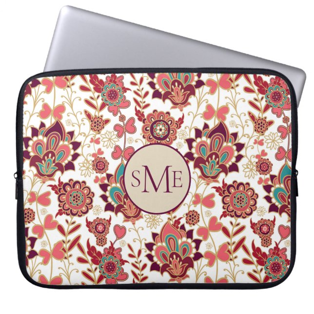 Housse Pour Ordinateur Portable Monogramme floral Retro Paisley (Devant)