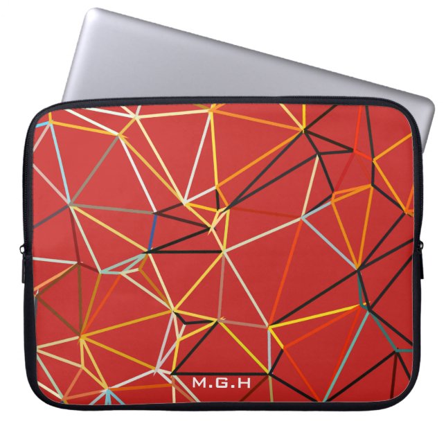 Housse Pour Ordinateur Portable Monogramme Géométrique Abstrait Rouge Dynamique (Devant)