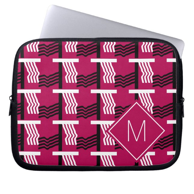 Housse Pour Ordinateur Portable Monogramme géométrique ethnique magenta (Devant)