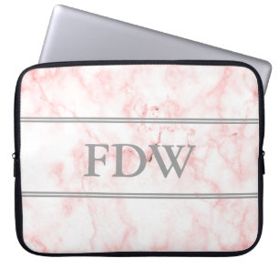 Housse Pour Ordinateur Portable Monogramme gris sur le marbre de rose de Faux