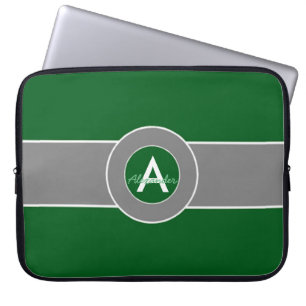 Housse Pour Ordinateur Portable Monogramme gris vert-foncé personnalisé