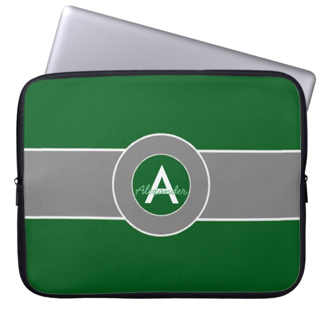 Housse Pour Ordinateur Portable Monogramme gris vert-foncé personnalisé (Devant)