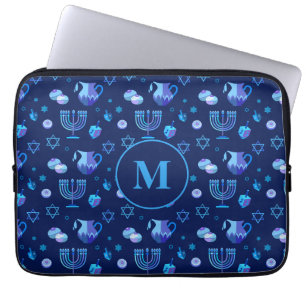 Housse Pour Ordinateur Portable Monogramme, Hanoukka Jewish Holiday Ornate Motif