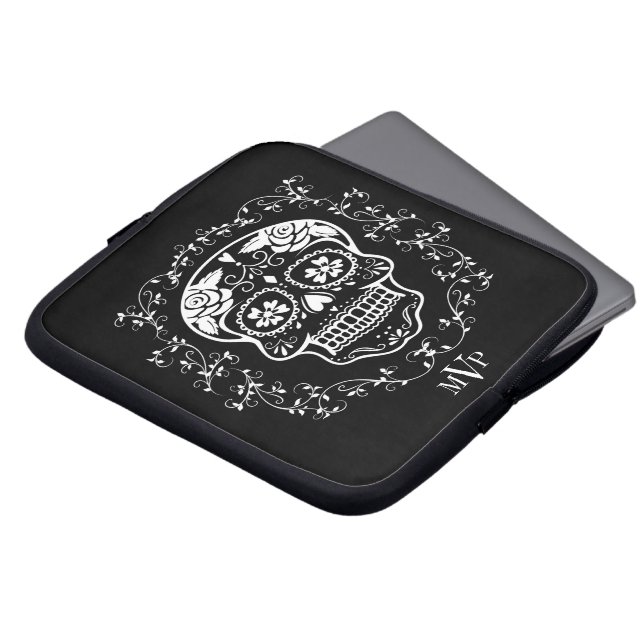 Housse Pour Ordinateur Portable Monogramme Hipster blanc crâne de sucre (Devant haut)